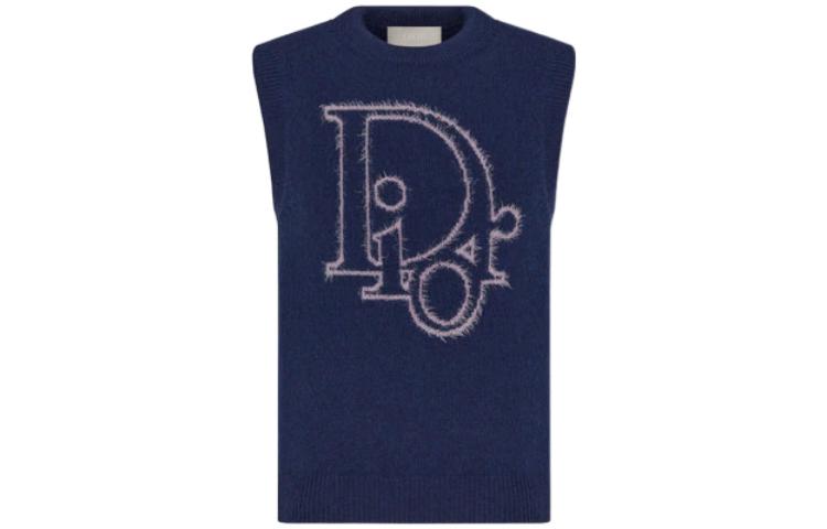 Order DIOR SS23  Blue Sleeveless Knit Pullover with Logo Crewneck. 313M646AT503-C584