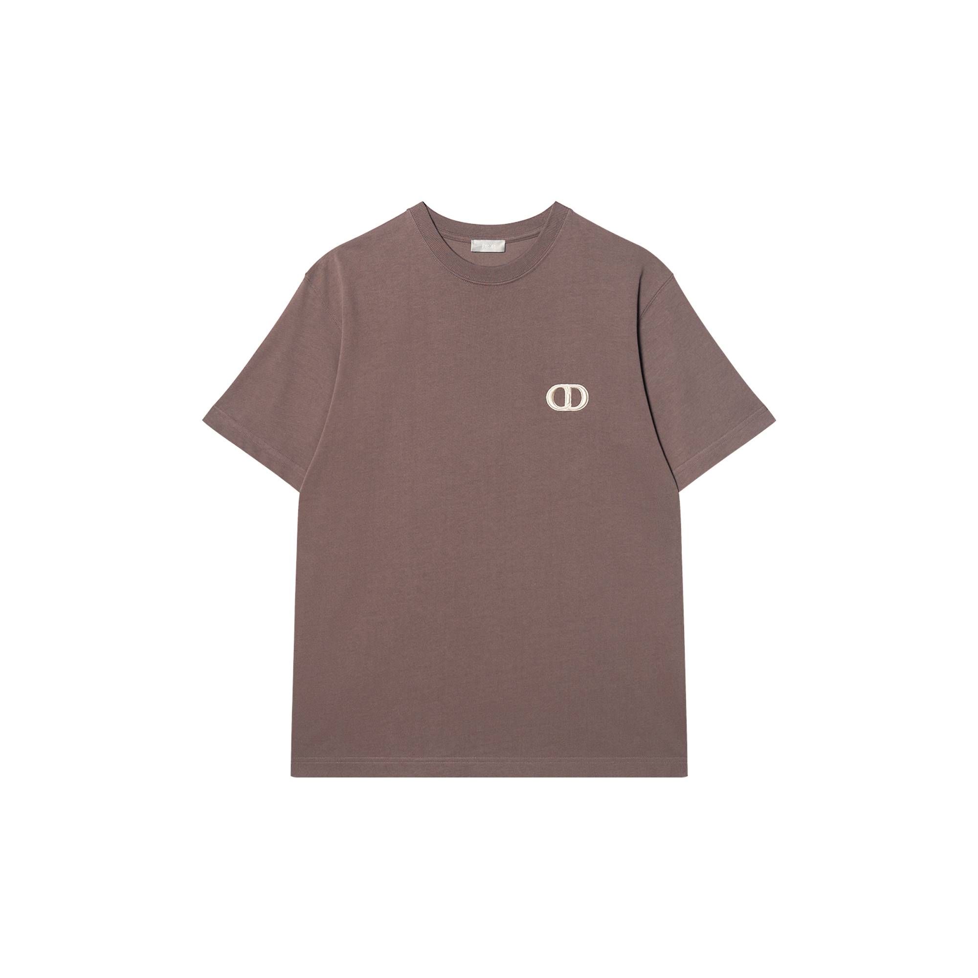 DIOR SS23  Brown Crewneck T-Shirt with Solid Color Logo Embroidery. 943J605A0554-C771