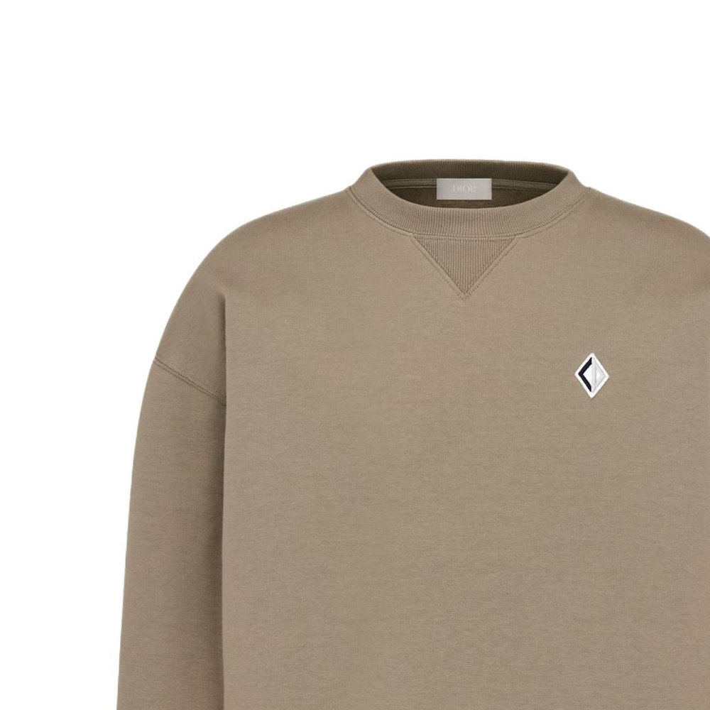 Sizing DIOR SS23 Crewneck Pullover Sweatshirt Beige dengan Logo Bordir. 393J674A0531-C188