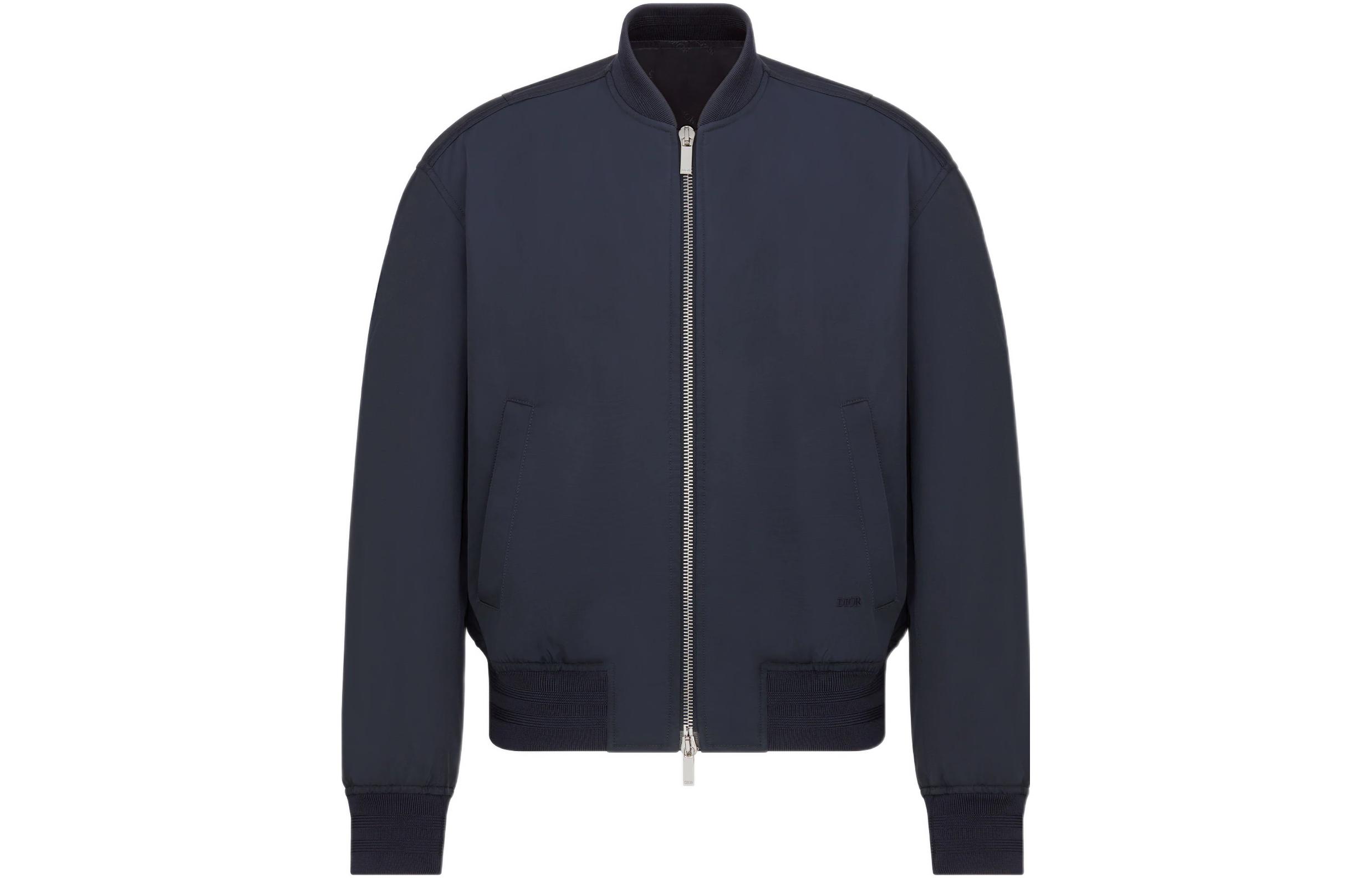 DIOR SS23  Fitted Stand Collar Embroidered Logo Blue Jacket. 143C432D4533-C588