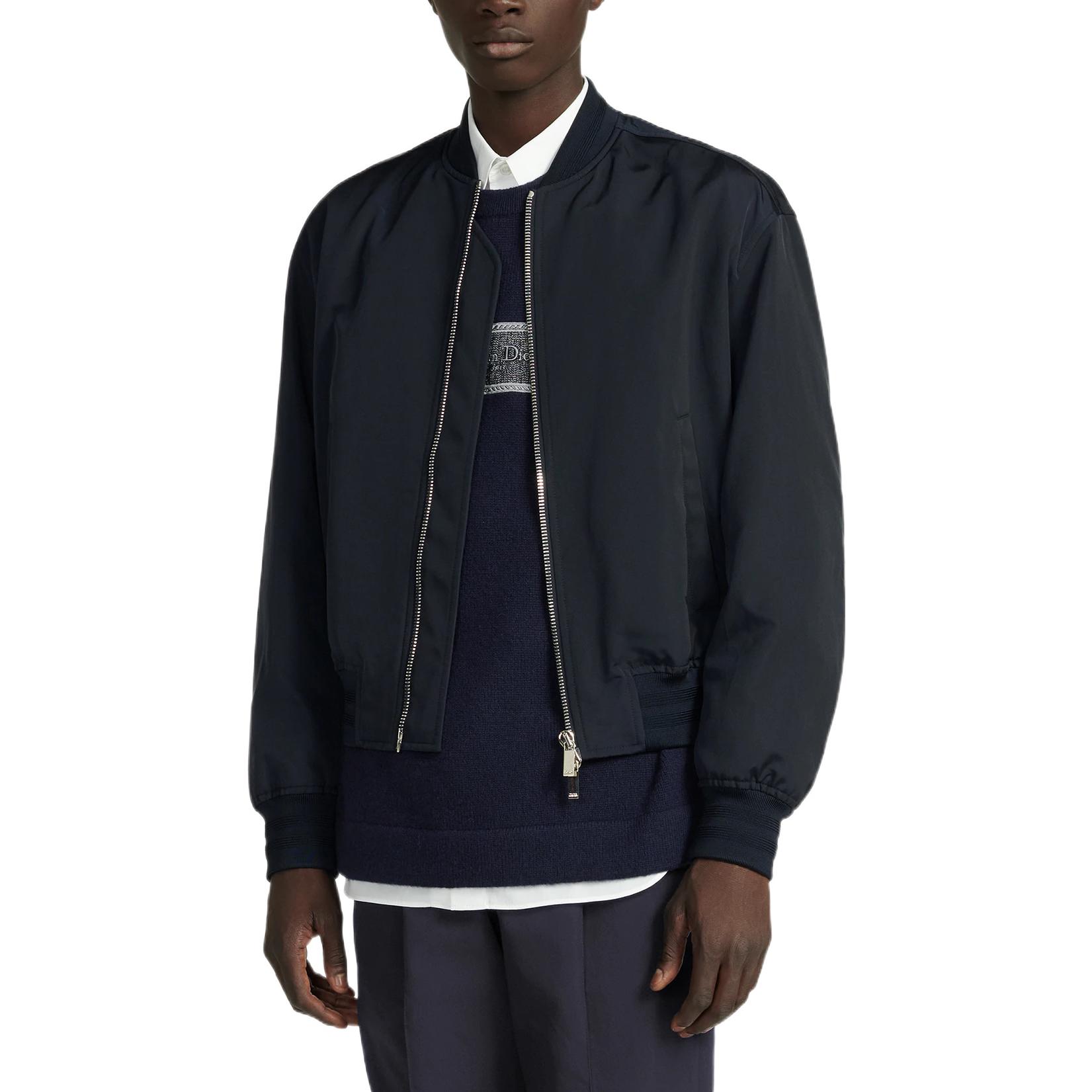 Shop DIOR SS23 修身立领刺绣标志蓝色夹克. 143C432D4533-C588