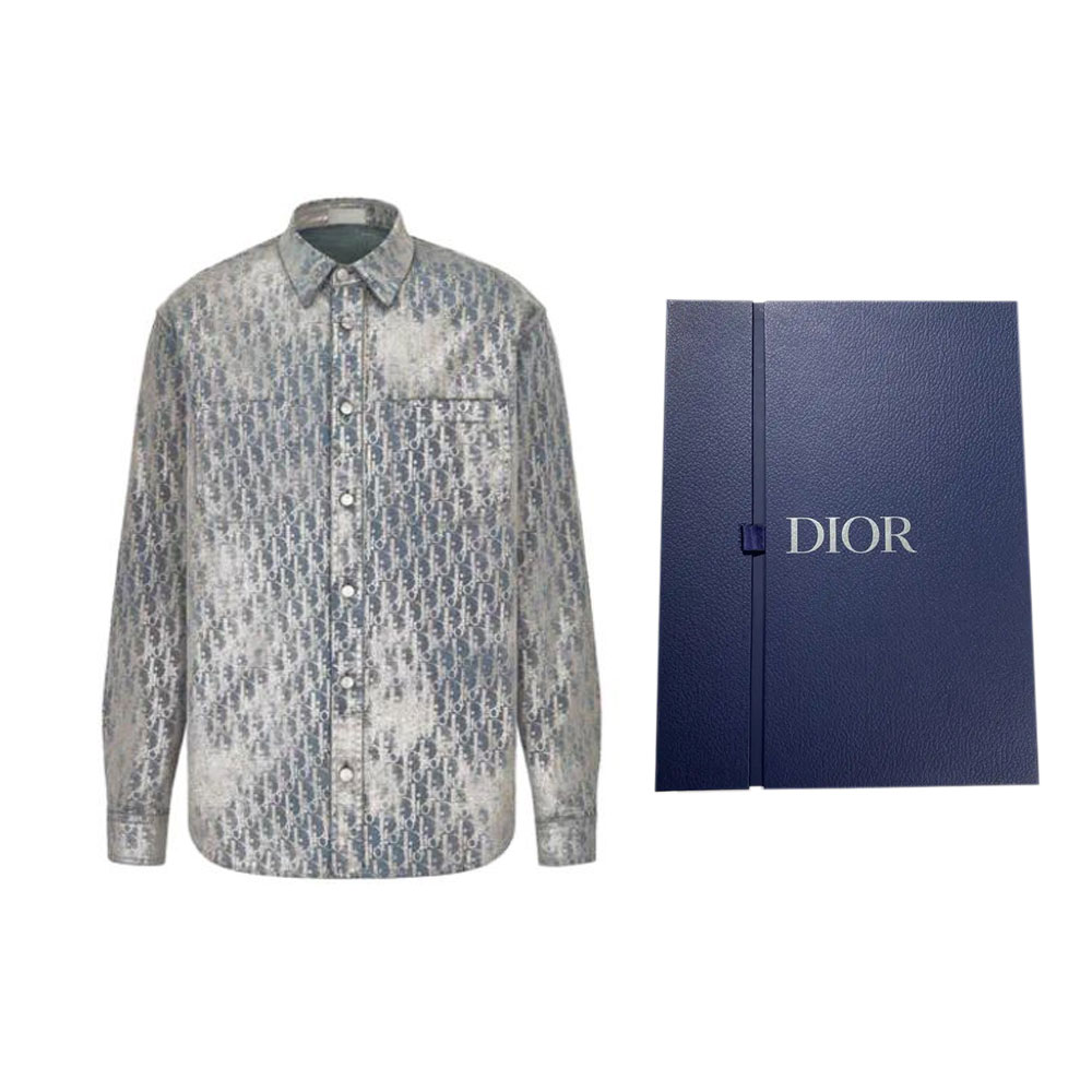 Shop DIOR 2023春夏灰色渐变印花长袖衬衫 043D584O328X-C185