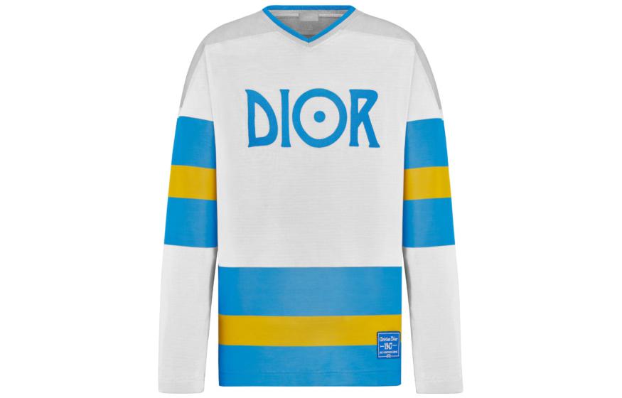 Order DIOR 2023春夏 灰色V領長袖T恤 條紋標誌印花。 293J630A0764-C085