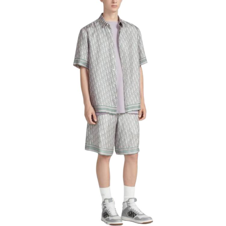 Shop DIOR SS23 Seluar Pendek Longgar Pinggang Tinggi Logo Cetakan Kelabu 013C121B4751-C484