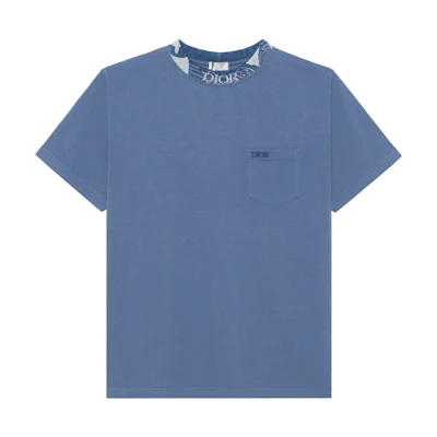 DIOR SS23 Loose Fit Embroidered Crewneck T-Shirt Blue 383J644A0554-C585