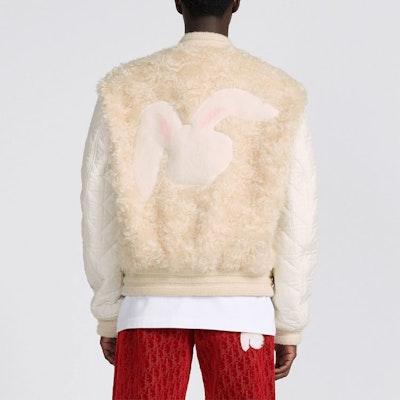 DIOR SS23 Lunar New Year Fleece Trim Bomber Jacket in Off-White. 313C421A5672-C080 Details for DIOR SS23 Lunar New Year Fleece Trim Bomber Jacket in Off-White. 313C421A5672-C080