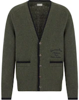 DIOR SS23 Olive Green V-Neck Knit Cardigan with Letter Intarsia. 383M233AT298-C689 DIOR SS23 Olive Green V-Neck Knit Cardigan with Letter Intarsia. 383M233AT298-C689