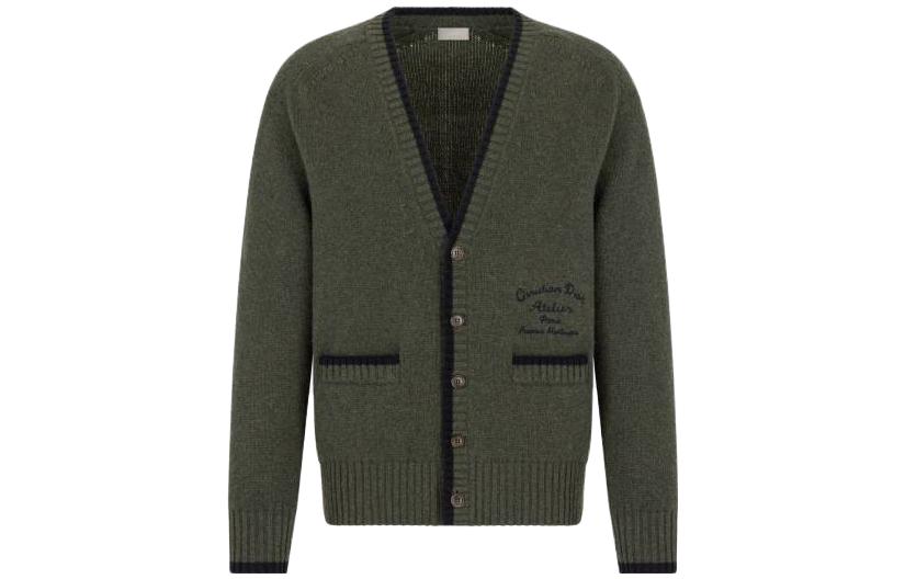 DIOR SS23  Olive Green V-Neck Knit Cardigan with Letter Intarsia. 383M233AT298-C689 圖 2