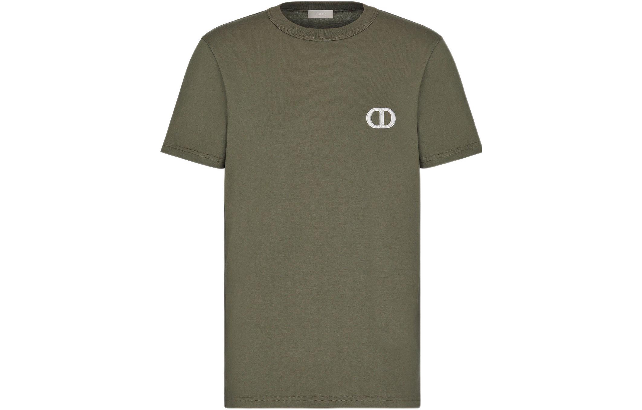 DIOR SS23  Olive Logo Embroidered Crew Neck T-Shirt. 013J600A0677-C680
