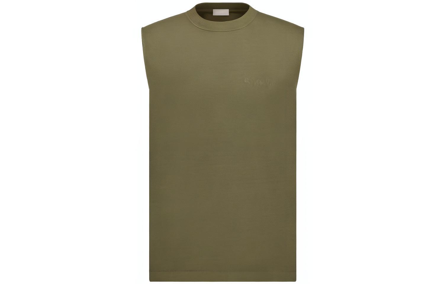 Order DIOR SS23 Olive Baju Tanpa Lengan Slim Fit Knit Sweater. 383J641A0817-C640