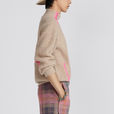 DIOR SS23 Sweater Pink Colorblock Turtleneck Zip-Up. 383M640AT547-C184 Details for DIOR SS23 Sweater Pink Colorblock Turtleneck Zip-Up. 383M640AT547-C184