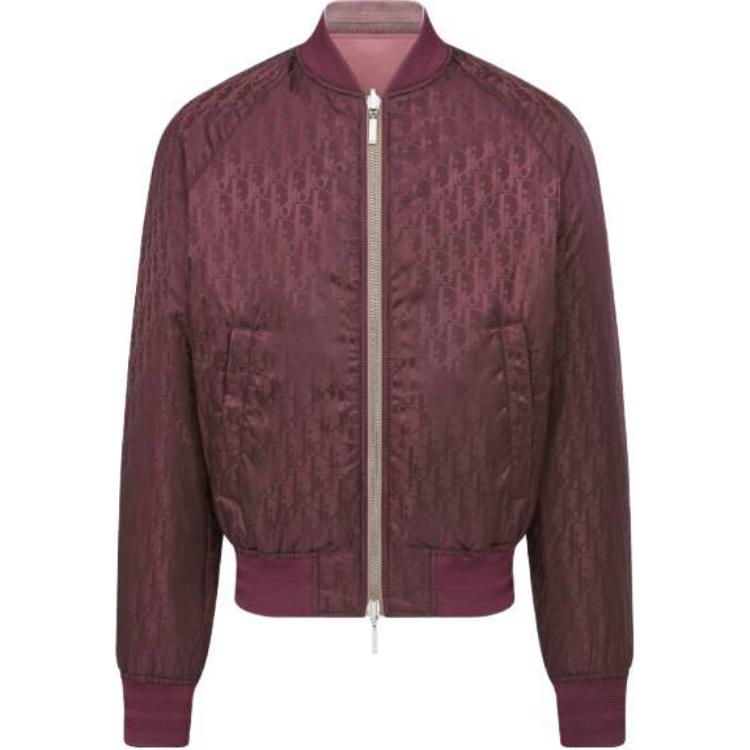 DIOR SS23  Reversible Baseball Collar Jacket in Burgundy. 183C432D4462-C383