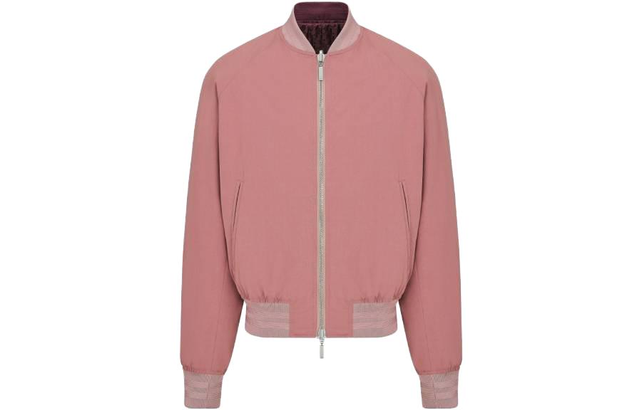 Shop DIOR SS23  Reversible Baseball Collar Jacket in Burgundy. 183C432D4462-C383