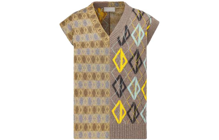 Order DIOR SS23 褐棕色无袖V领菱格针织毛衣 393M647AT695-C181