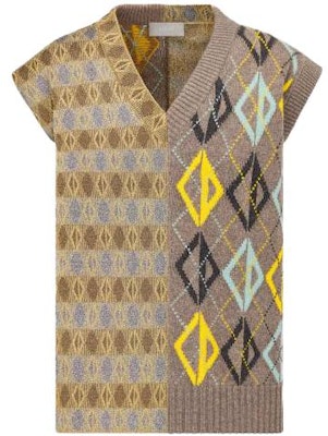DIOR SS23 Ribbed Argyle Sleeveless V-Neck Sweater Brown Tan 393M647AT695-C181 Order DIOR SS23 Ribbed Argyle Sleeveless V-Neck Sweater Brown Tan 393M647AT695-C181