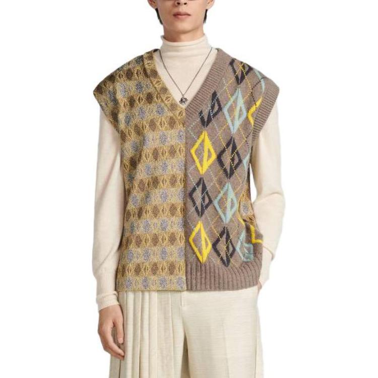 Shop DIOR SS23 褐棕色无袖V领菱格针织毛衣 393M647AT695-C181