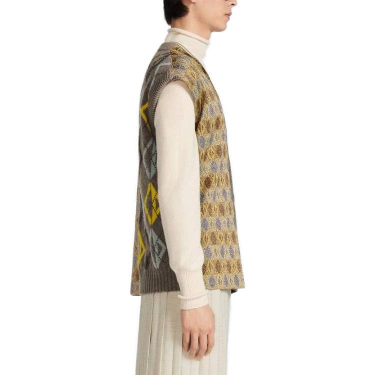 Details for DIOR SS23 褐棕色无袖V领菱格针织毛衣 393M647AT695-C181