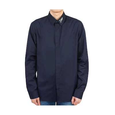 DIOR SS23 Solid Color Logo Print Long Sleeve Shirt - Dark Blue 293C522A1581-588