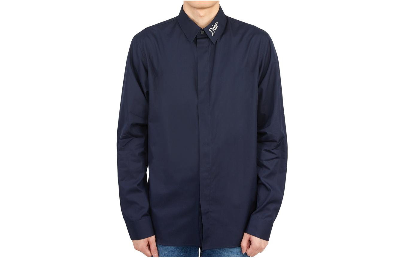 Order Camisa de Manga Larga DIOR SS23 Azul Oscuro con Logo y Color Sólido. 293C522A1581-588
