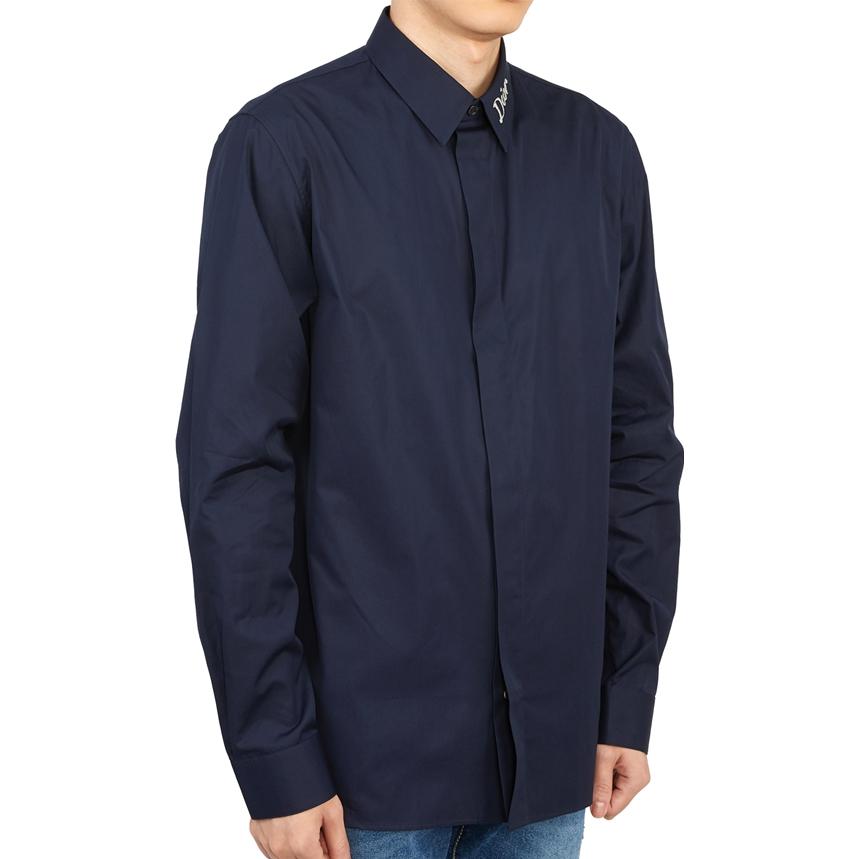 Details for Camisa de Manga Larga DIOR SS23 Azul Oscuro con Logo y Color Sólido. 293C522A1581-588