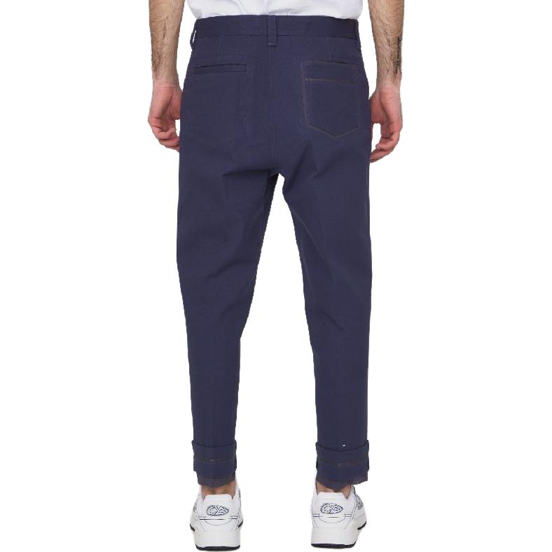 Shop ディオール SS23 ソリッド ストレートレッグ カフド カジュアルパンツ ネイビーブルー 383C167A5641-C888