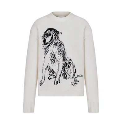 DIOR SS23 White Animal Logo Pattern Crewneck Sweater. 383M647AT548-C089