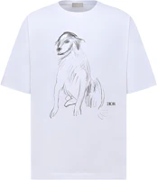 DIOR SS23 White Loose Fit T-Shirt with Dog Sketch Print Design. 383J677A0817-C088 DIOR SS23 White Loose Fit T-Shirt with Dog Sketch Print Design. 383J677A0817-C088