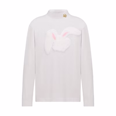 DIOR SS23 White Lunar New Year Rabbit Embroidered Long Sleeve Tee. 313J645A0554-C081