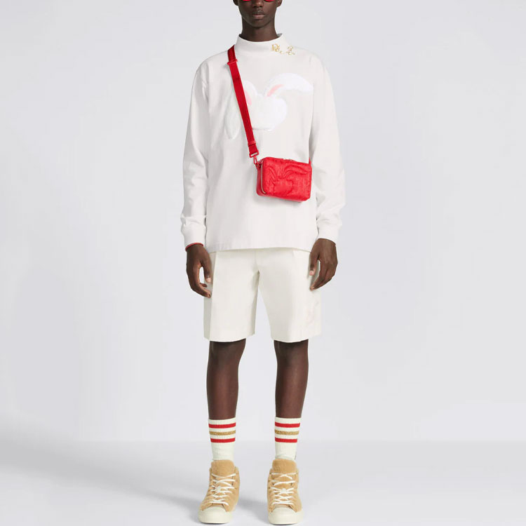 Shop DIOR SS23 白色农历新年兔子刺绣长袖T恤。 313J645A0554-C081