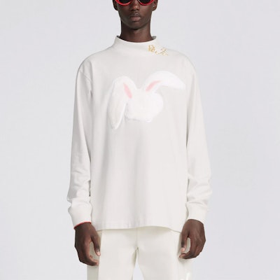 DIOR SS23 白色农历新年兔子刺绣长袖T恤。 313J645A0554-C081 Purchase DIOR SS23 白色农历新年兔子刺绣长袖T恤。 313J645A0554-C081