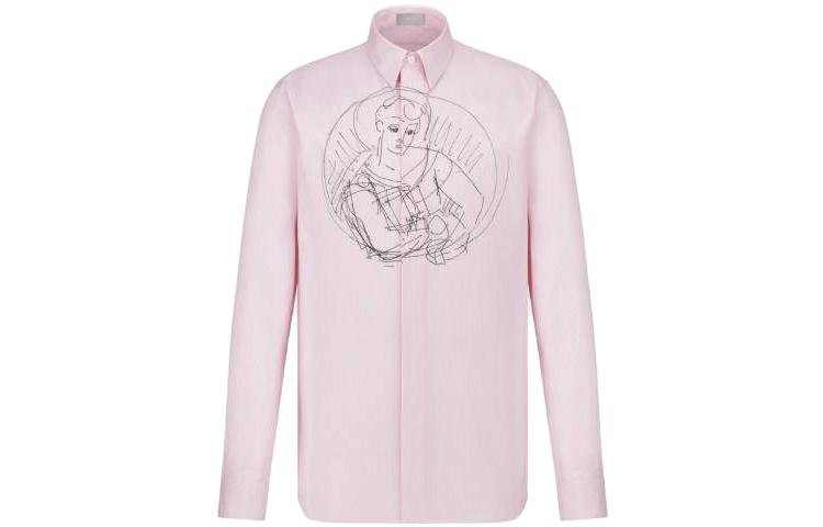 DIOR SS23  White Pink Striped Shirt with Logo Print Patterned Design. 383C563A5798-C084