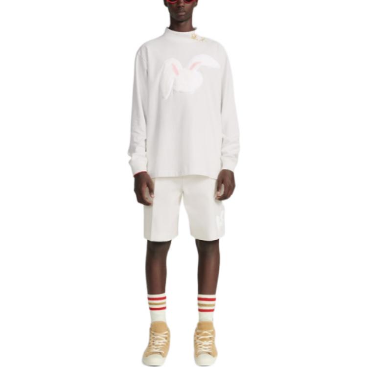 Shop DIOR SS23 화이트 래빗 프린트 스트레이트 컷 쇼츠 설날 한정판 313C156A5641-C081