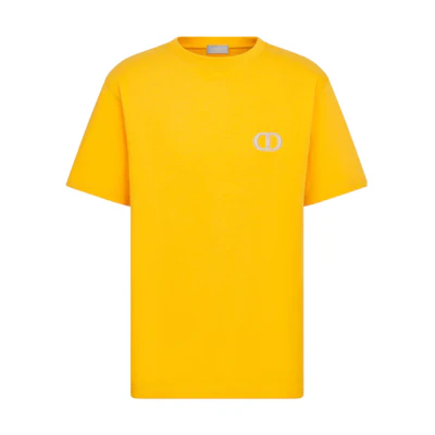 DIOR SS23 Yellow Logo Embroidered Casual Crewneck T-Shirt 943J605A0554-C281