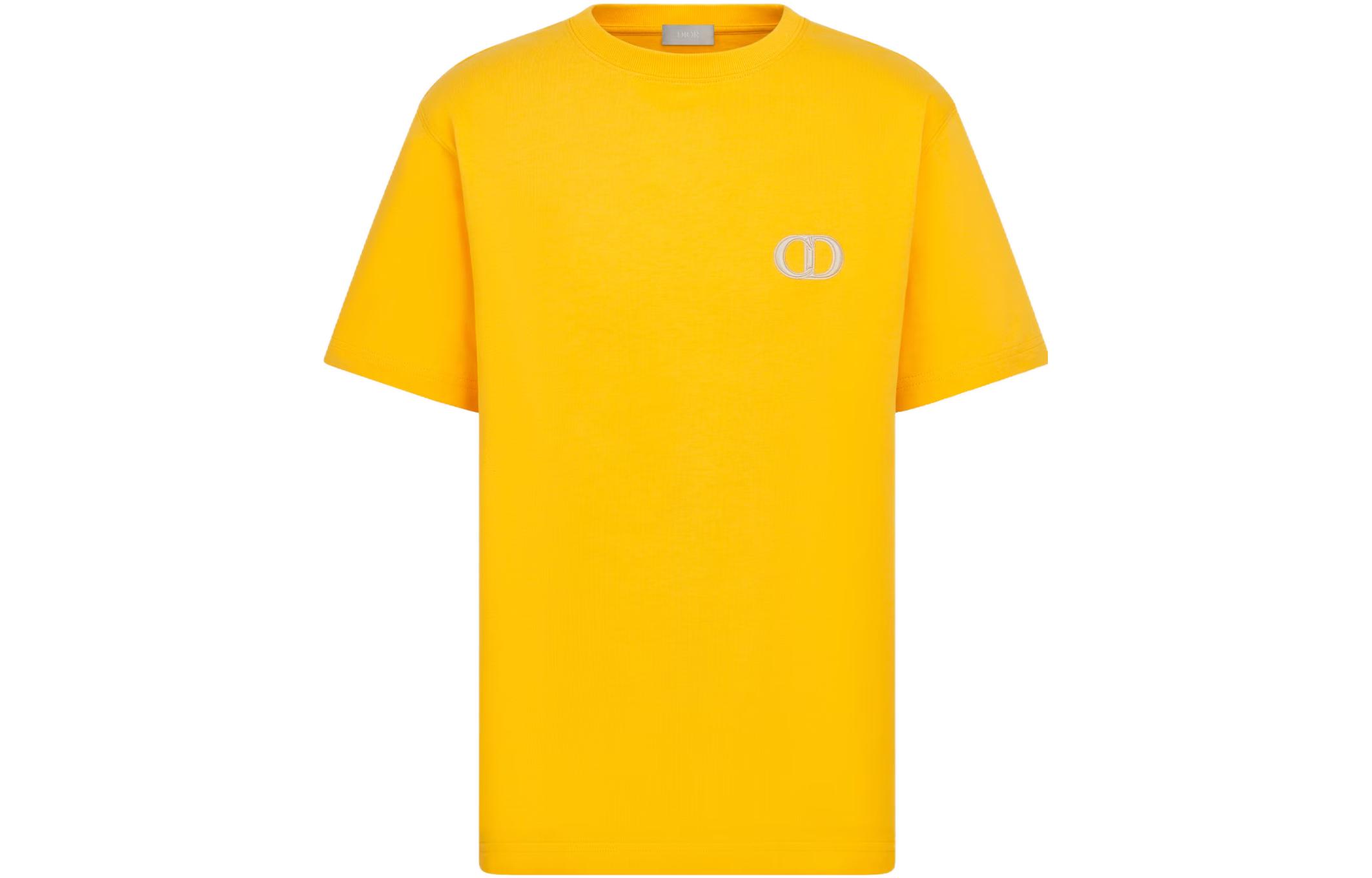 Order DIOR SS23  Yellow Logo Embroidered Casual Crewneck T-Shirt 943J605A0554-C281