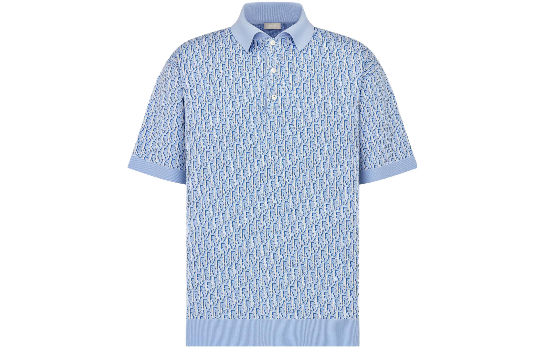 DIOR SS23 All-Over Logo Button Short Sleeve Polo Shirt Blue 293M832AT396-C580