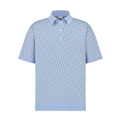 DIOR SS23 All-Over Logo Button Short Sleeve Polo Shirt Blue 293M832AT396-C580