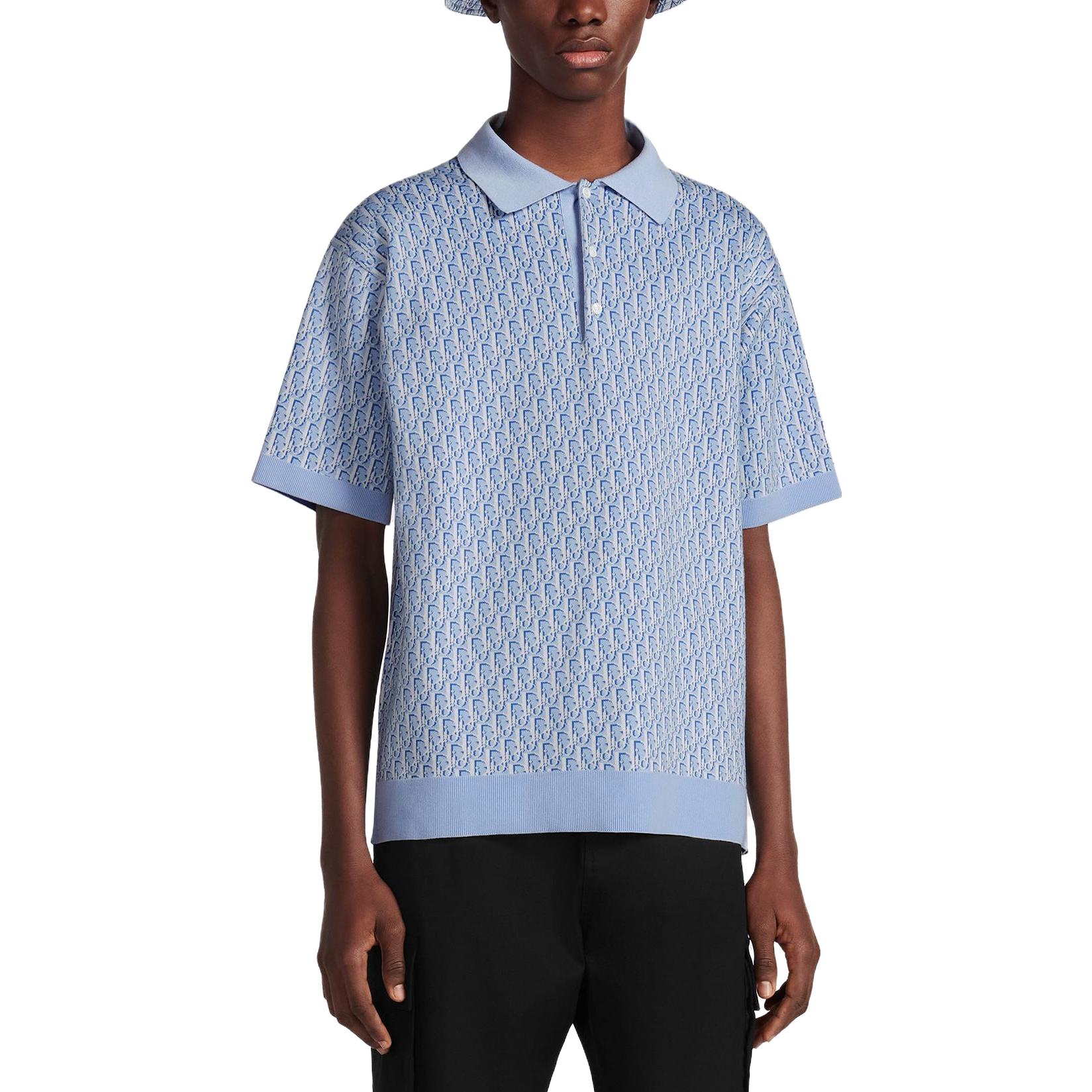 Shop DIOR SS23 Baju Polo Lengan Pendek Logo Biru 293M832AT396-C580