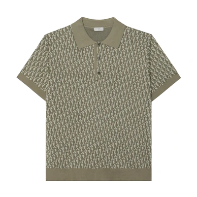 DIOR SS23 All-Over Logo Green Polo Shirt for Men. 293M832AT396-C686
