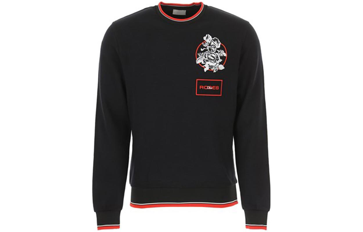 DIOR SS23 Black Cotton Crewneck Sweatshirt with Rose Embroidery 733J613M050-0900
