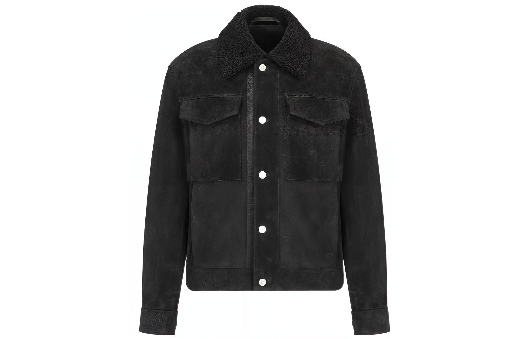 DIOR SS23 Black Leather Short Jacket with Turn-Down Collar 213L437A0487-C900