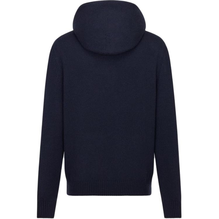 DIOR SS23 Blue Logo Print Knit Pullover Hoodie Long Sleeve 313M658AT474-C588