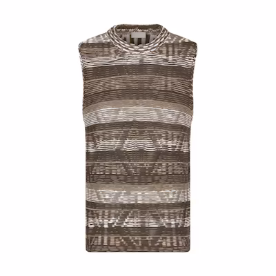 DIOR SS23 Brown Striped Straight-Cut Sleeveless Crewneck T-Shirt 383M636AT544-C680
