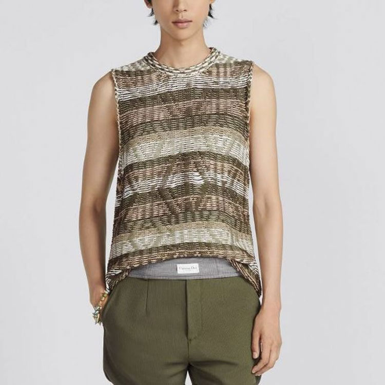 DIOR SS23 Brown Striped Straight-Cut Sleeveless Crewneck T-Shirt 383M636AT544-C680 圖 4