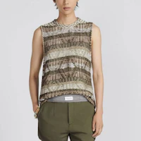 Shop DIOR SS23 Kaos Tanpa Lengan Cokelat Garis Crewneck Potongan Lurus 383M636AT544-C680
