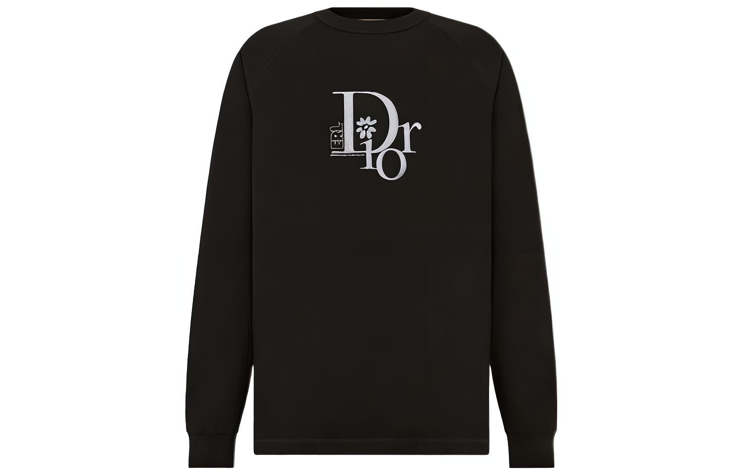 DIOR SS23 By Erl  Black Letter Embroidered Long Sleeve T-Shirt. 313J643A0753-C980