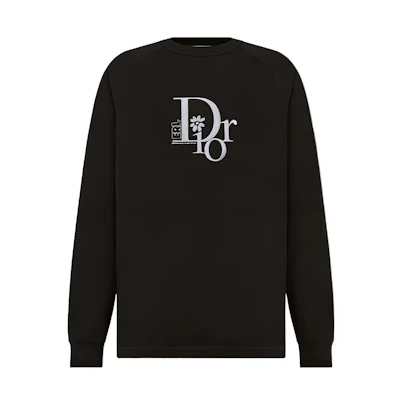 DIOR SS23 By Erl Black Letter Embroidered Long Sleeve T-Shirt. 313J643A0753-C980