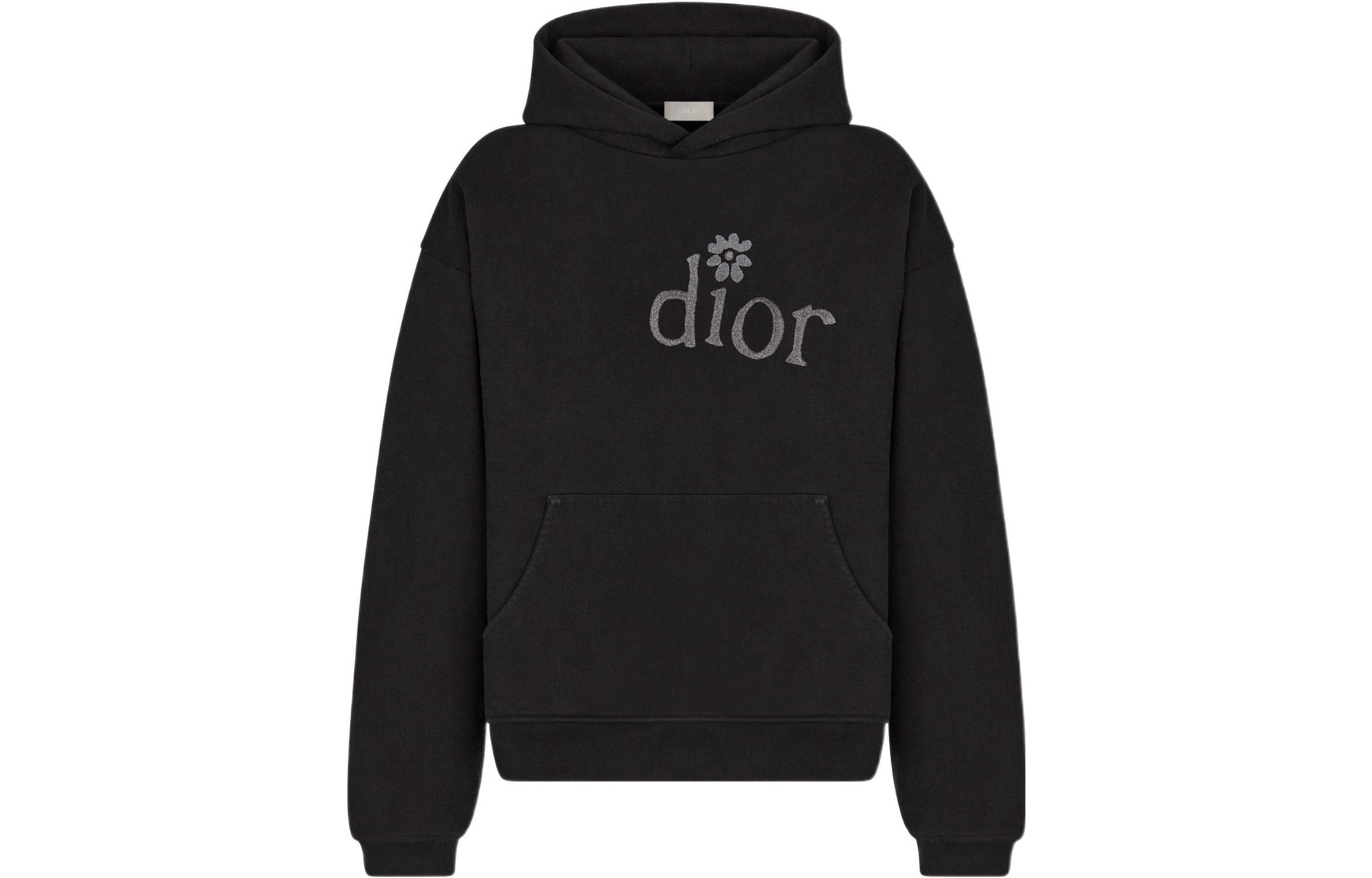 DIOR SS23 By Erl  Black Letter Print Fleece Hoodie. 313J653A0807-C988