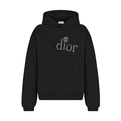 DIOR SS23 By Erl Black Letter Print Fleece Hoodie. 313J653A0807-C988