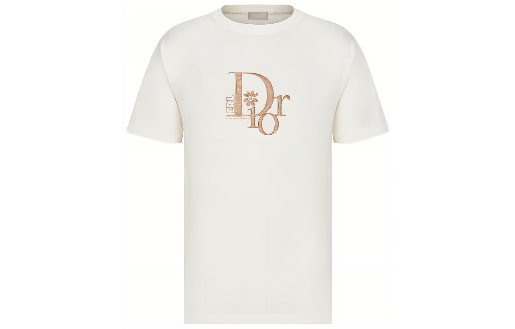 DIOR SS23 By Erl Logo Print White Cotton Knit T-Shirt 313J647A0817-C081