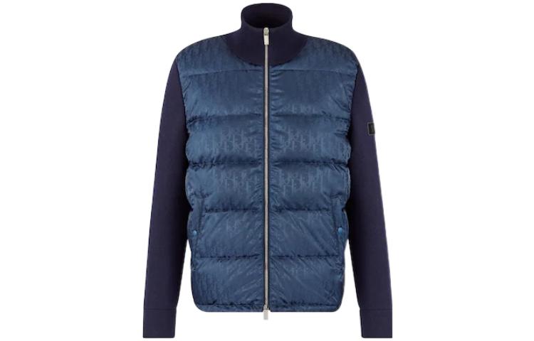 DIOR SS23 Embossed Logo Patchwork Stand Collar Jacket Navy Blue Men 213M435AT373-C541